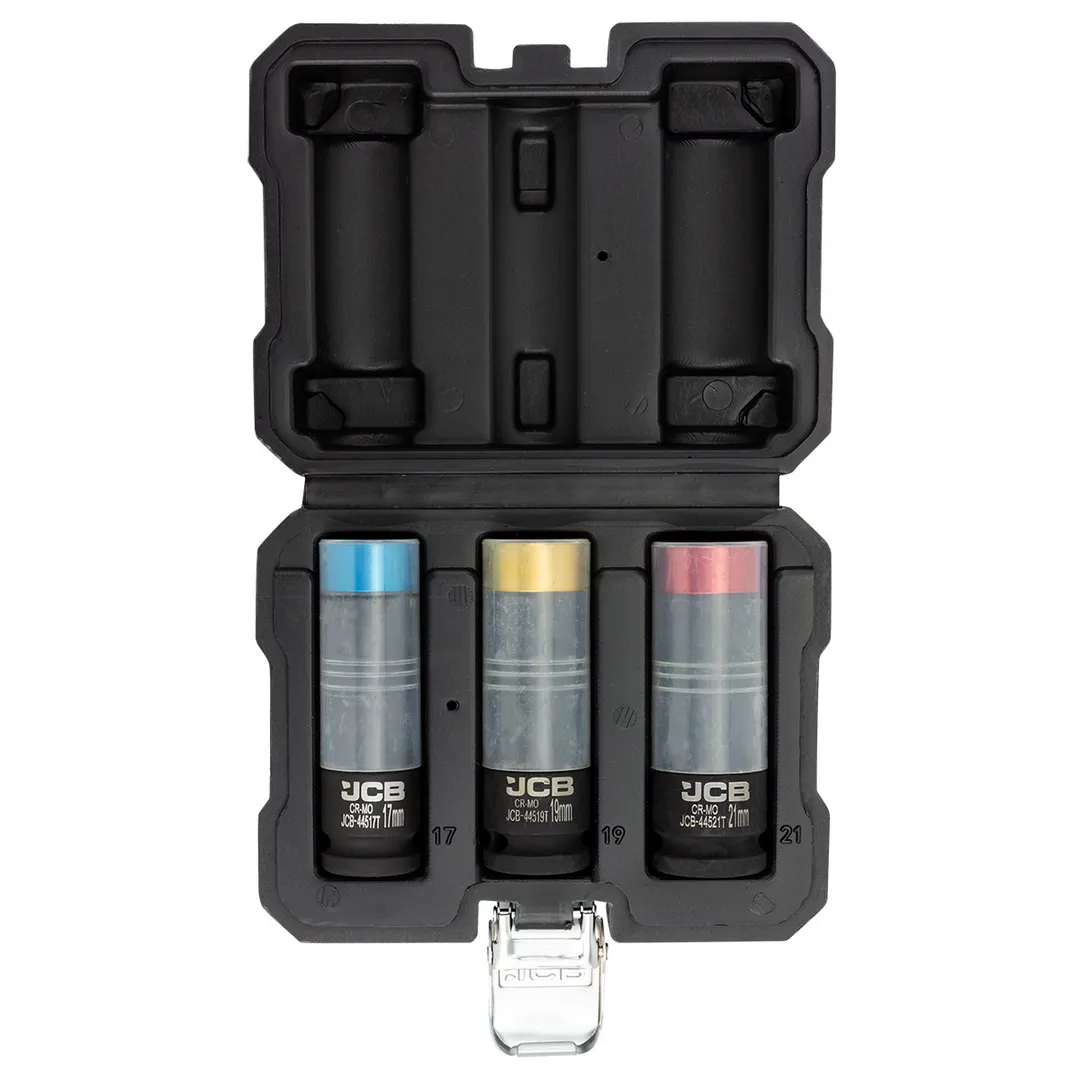 Набор ударных глубоких тонкостенных головок 17, 19, 21 мм в защитном кожухе 3 пр 1/2'' 6-гр JCB JCB-4035