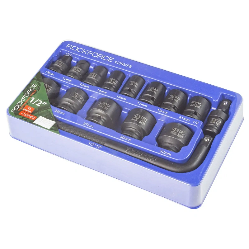 Набор ударных головок 6-гр. 15 пр. 10-32 мм. 1/2'' RockForce RF-4159MPB