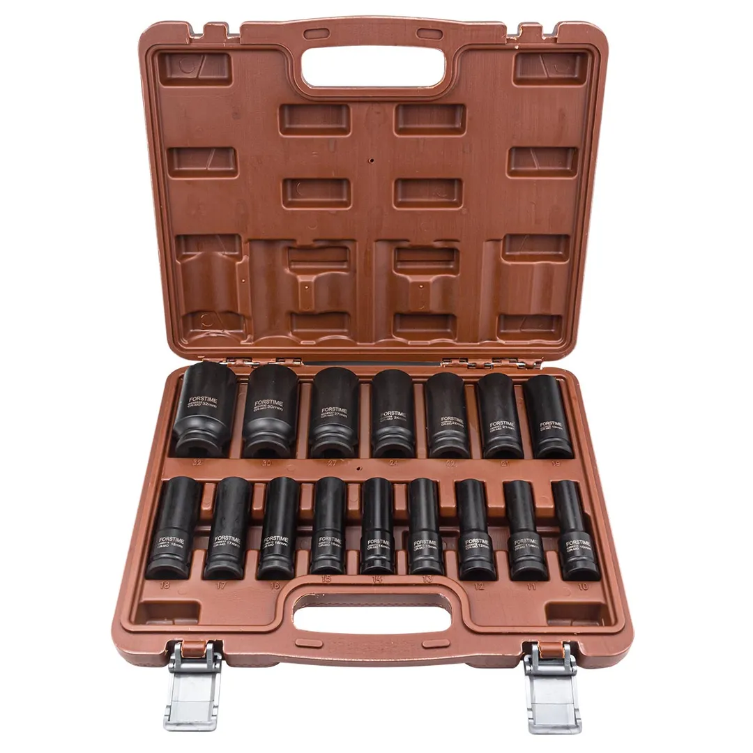 Набор головок ударных глубоких 10-19, 21, 22, 24, 27, 30, 32 мм 1/2'' 6-гр 16 пр FORSTIME FT-4167-5MPB