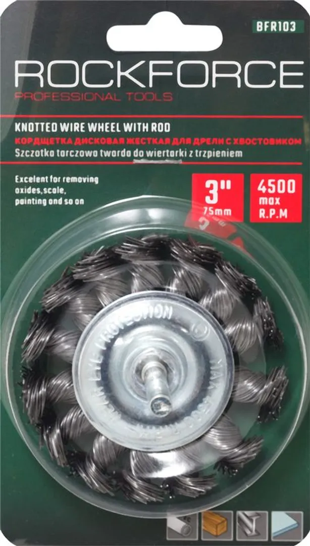 Кордщетка дисковая стальная витая для дрели 75 мм RockForce RF-BFR103