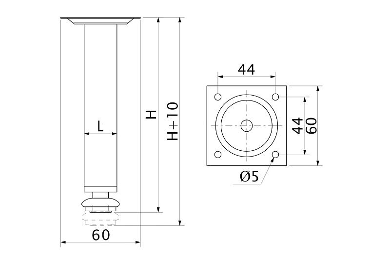 Опора мебельная мет. D-737-3 h100 с регул. хром PL 108279