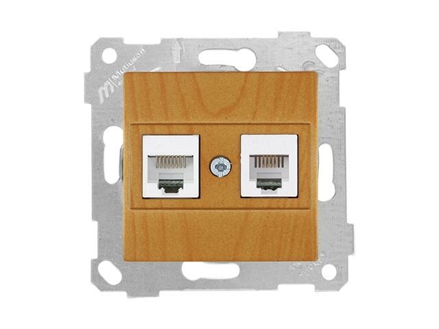 Розетка телефонная + компьютерная, RJ12+Cat5e, скрытая, без рамки, дуб, RITA, Mutlusan 22001390158