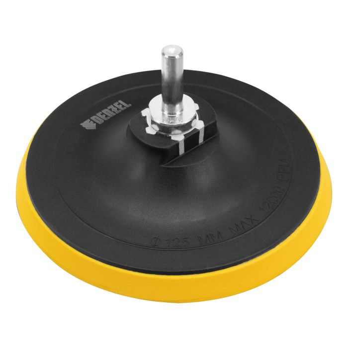 Тарелка опорная для дрели и УШМ с липучкой, 125 мм, стандартная, с адаптером c М14 на d8 Denzel 76251