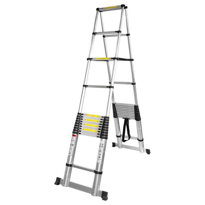 Лестница телескопическая двухсекционная 1.0-5.4+5.4 м, 13+13 ступенек, нагрузка 120 кг, ForceKraft FK-BL-TA540
