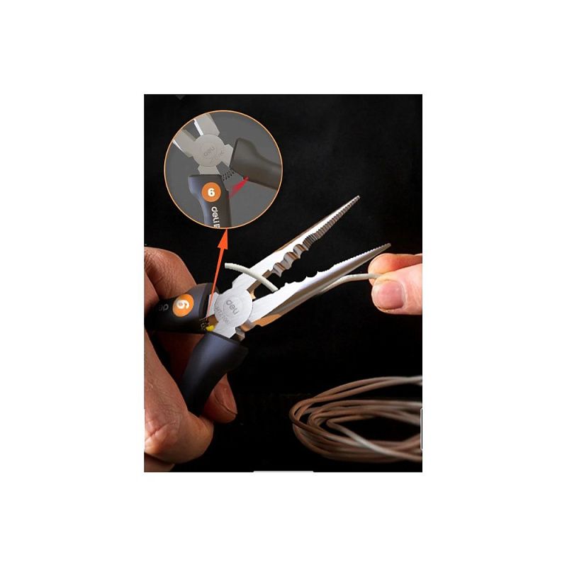 Длинногубцы Deli HS HT2106C, 160 мм, Soft Touch, оранжевый