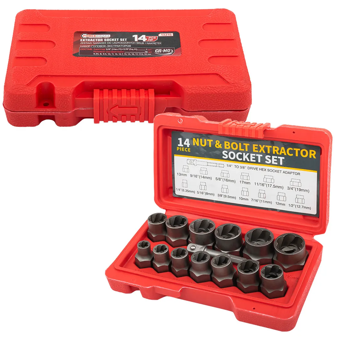 Набор головкок-экстракторов для извлечения поврежденных болтов/гаек 14 пр ForceKraft FK-1321S