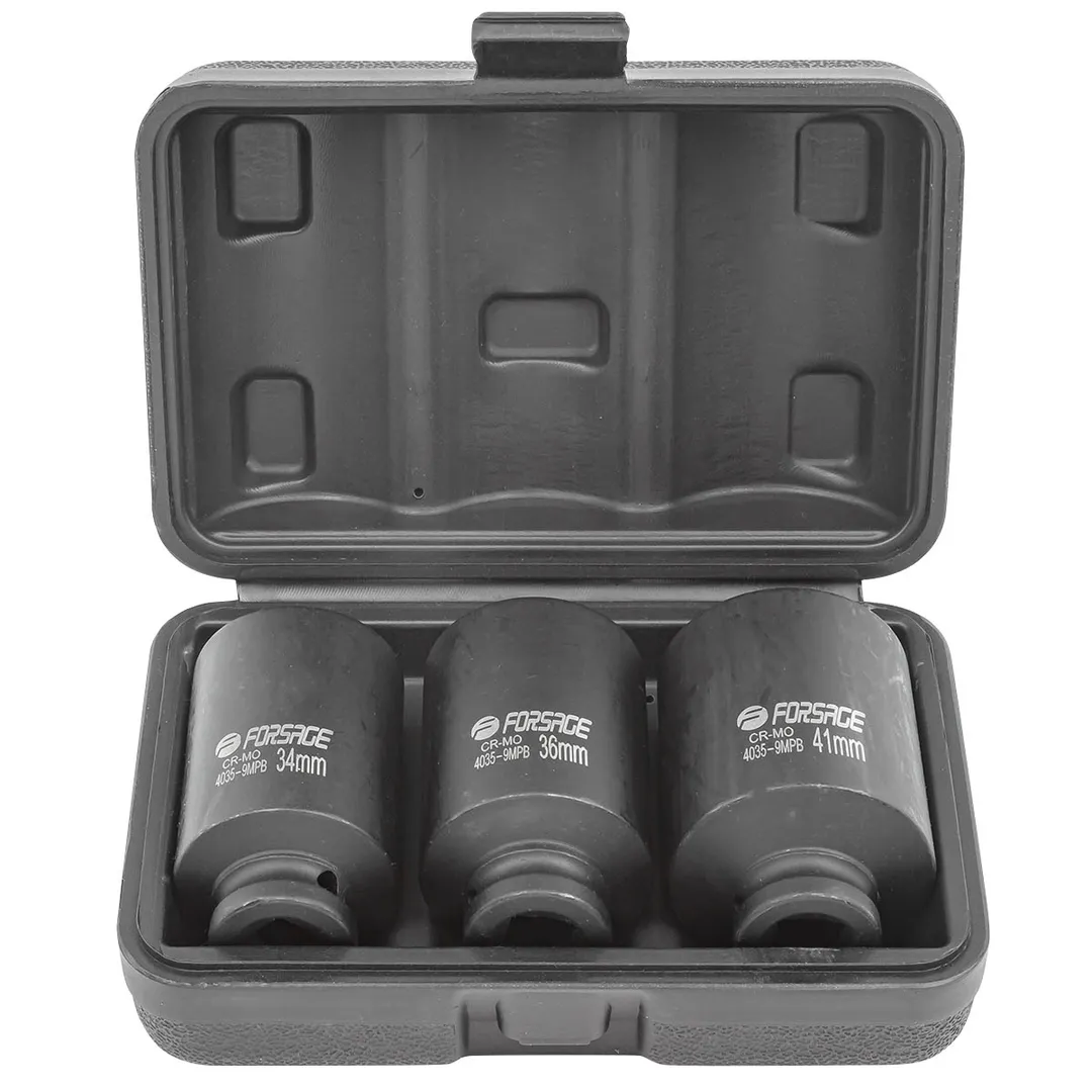 Набор глубоких ударных головок 34, 36, 41 мм, 3 пр, 1/2'', 12-гр Forsage F-4035-9MPB