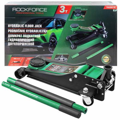 Домкрат подкатной гидравлический двухпоршневой 3 т 85-430 мм RockForce RF-T830018 HT
