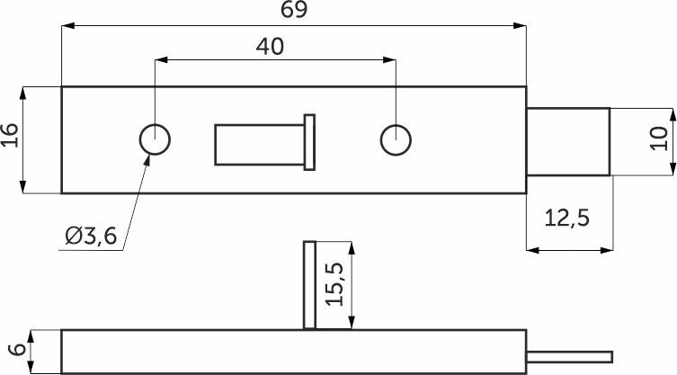 Задвижка мебельная, шпингалет, желтый цинк без ответной планки, AKS 103569