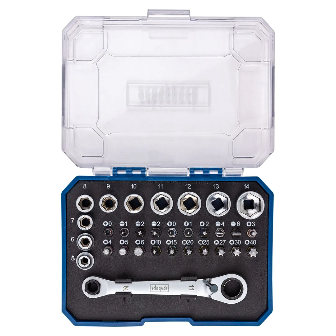 Набор торцевых головок 5-14 мм, бит с ключом-трещоткой 1/4'' 31 пр Scheppach Sch-2311-5