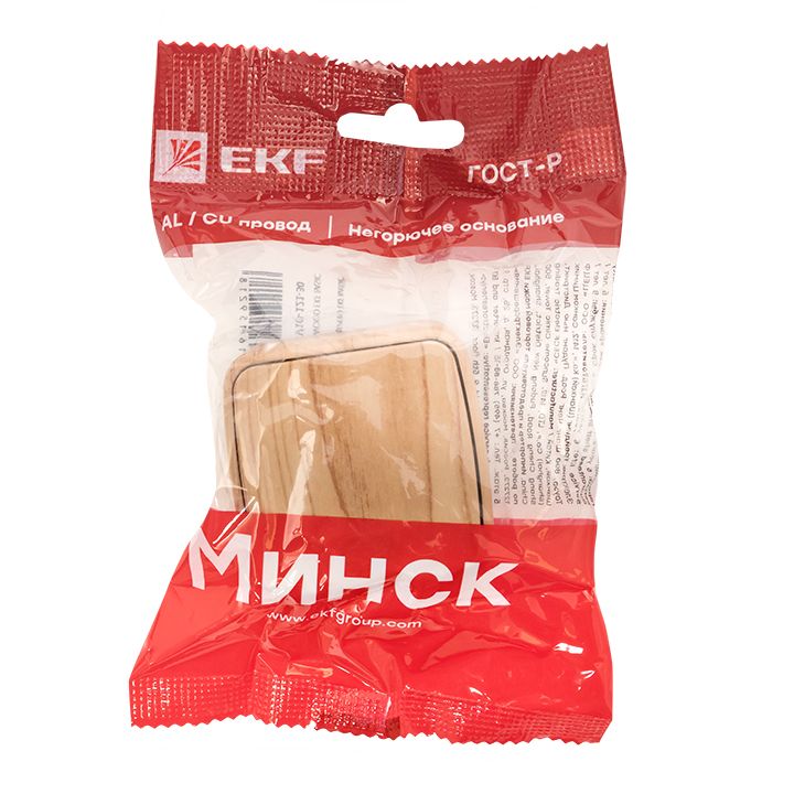 Выключатель 1-клавишный ОП Минск 10А с индикатором светлое дерево EKF EGV10-121-30