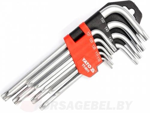 Набор ключей TORX с отверстием T10-T50 CrV 9 пр. Yato YT-0511