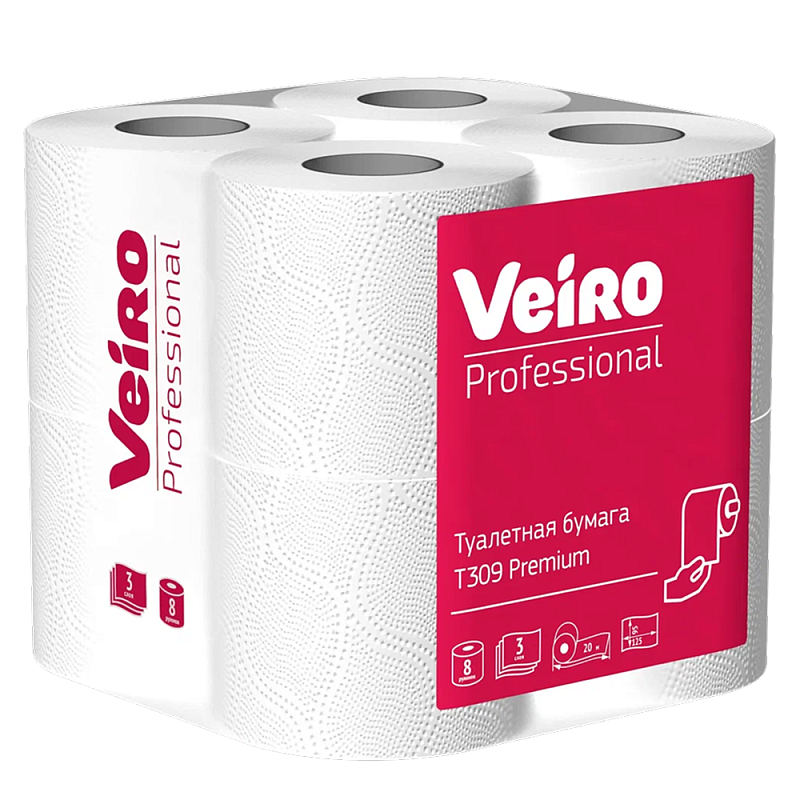 Бумага туалетная Veiro Professional Premium, 3 слоя, 8 рулонов