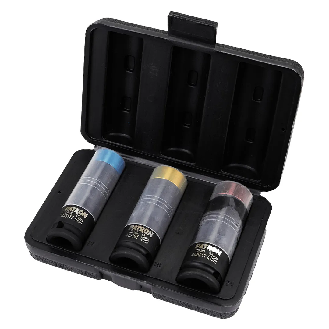 Набор ударных глубоких тонкостенных головок 17, 19, 21 мм 1/2'' 3 пр PATRON P-4035