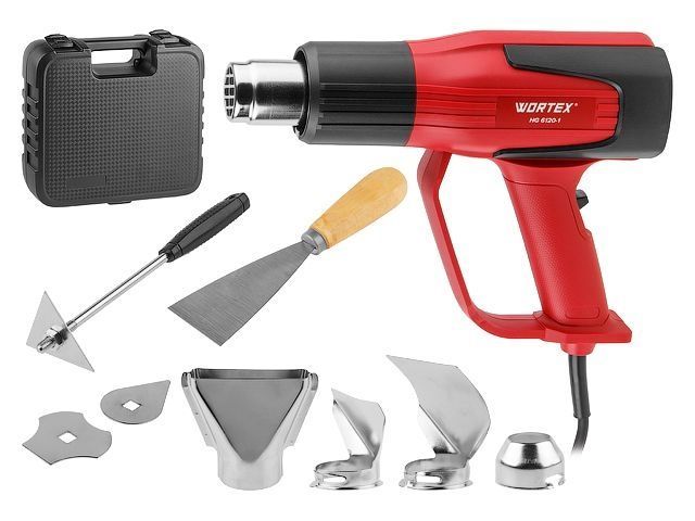 Термовоздуходувка HG 6120-1 в чем. + набор сопл, 2000 Вт, LCD - дисплей, 2 режима: 60°С, 300-500 л/мин, 60-600°С, 300-500 л/мин WORTEX 0334324
