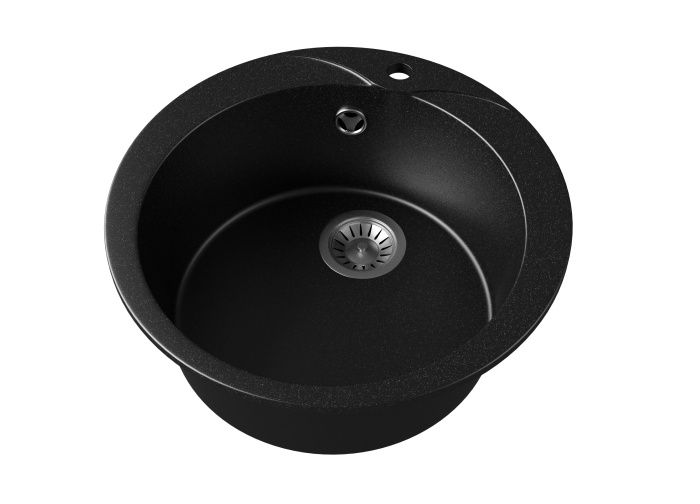 Мойка каменная, круглая одночашевая, GS-0, d470 мм, черный, врезная, Gamma Stone 113118