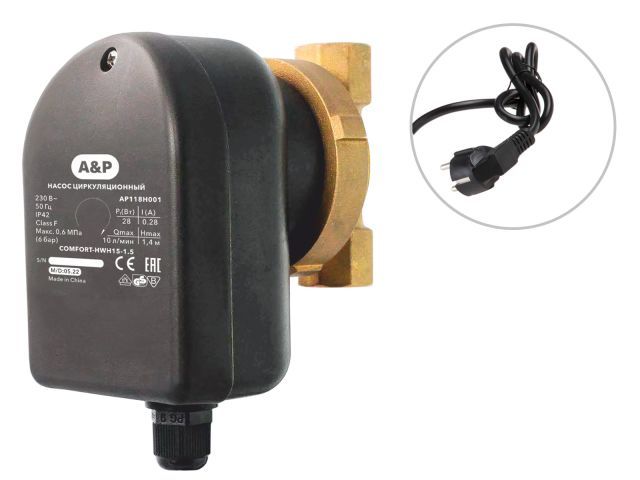 Насос циркуляционный COMFORT-HWH15-1.5, 28 Вт, 600 л/ч, 1,4 м A&P AP118H001