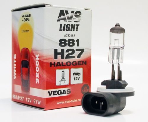 Лампа галогенная Vegas H27/881 12V.27W (1 шт.) AVS A78216S