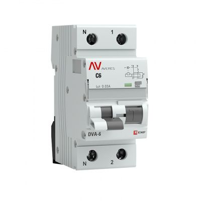 Дифференциальный автомат DVA-6 1P+N 6А (C) 30мА (A) 6кА EKF AVERES rcbo6-1pn-6C-30-a-av