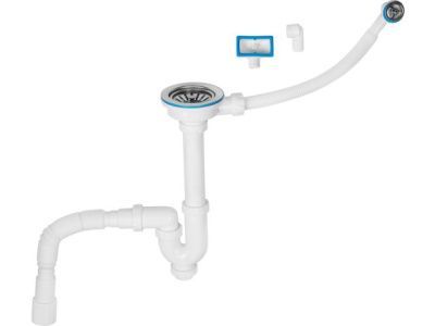 Сифон для кухни прямоточный с аварийным выходом, выпуск 70мм, 1 1/2"-40/50мм, AV Engineering