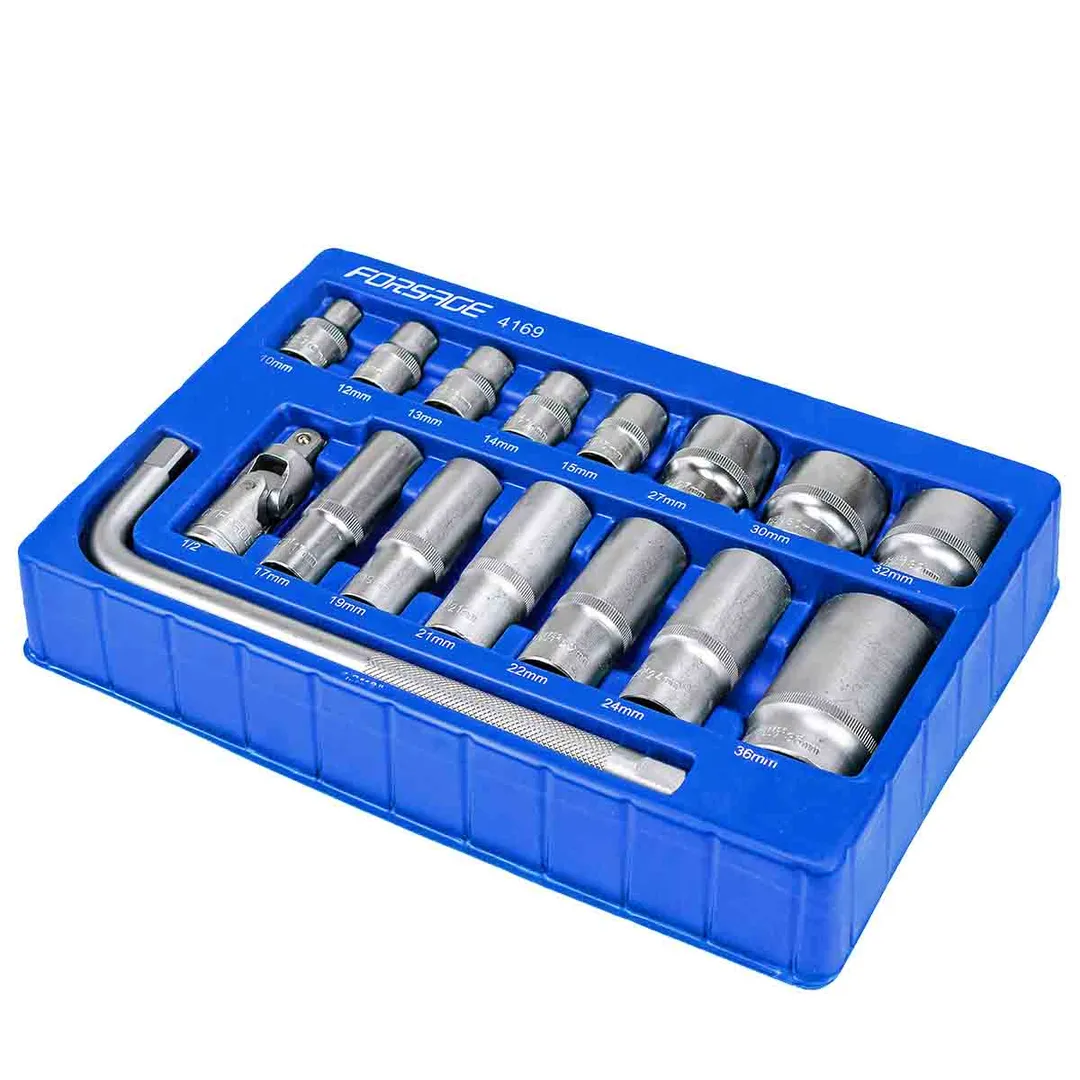 Набор головок 16 пр. 1/2" 10-36 мм 6-гр в ложементе Forsage F-4169