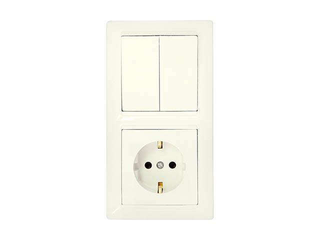 Блок выкл. 2 клав. + розетка (скрытая, с/з) бежевый, Стиль, Bylectrica 2В-РЦ-693беж