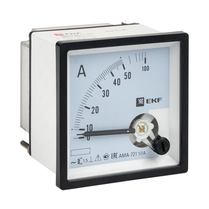 Амперметр AMA-721 аналоговый на панель (72х72) квадратный вырез 50А прямое подкл, EKF ama-721-50