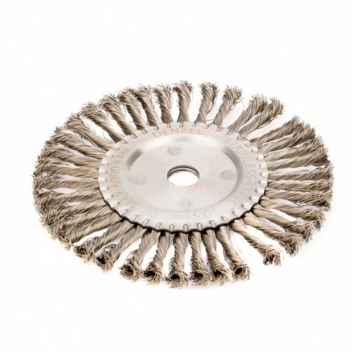 Щетка для УШМ, плоская, крученая нержавеющая проволока 0.5 мм, посадка 22.2 мм Denzel