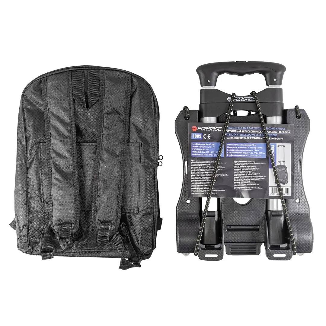 Тележка платформенная складная с сумкой и телескопической ручкой, 270х330 мм, г/п 40 кг Forsage F-1009