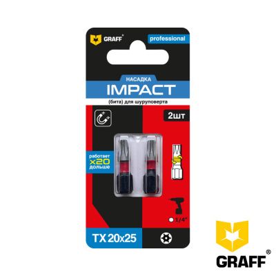 Бита TX 20x25 мм 2 шт. в блистере Impact GRAFF серия "Expert" 5302025