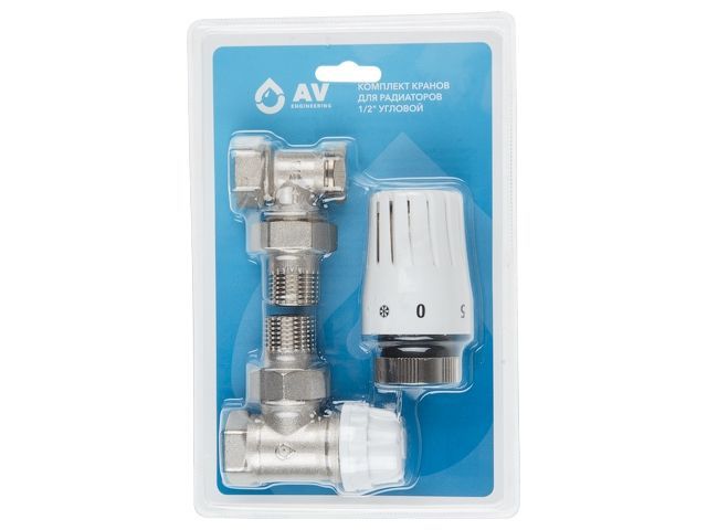 Комплект кранов для радиаторов 1/2'' угловой (с термоголовкой) AV Engineering AVE144112