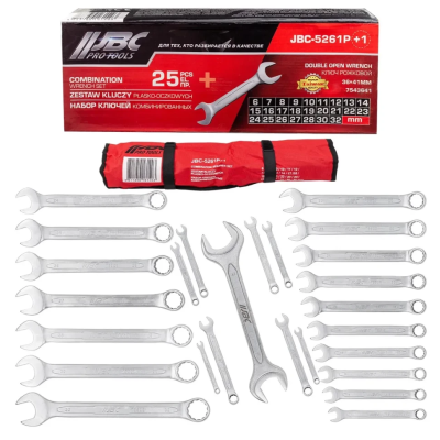 Набор ключей комбинированных 6-32 мм 25 пр, рожковый ключ 36х41 мм JBC JBC-5261P+1