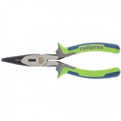 Длинногубцы прямые 160 мм, фосфатирование, трехкомпонентные рукоятки СИБРТЕХ 17155