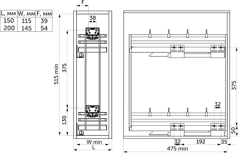 Выдвижная корзина-карго 150 FOCUS крепл.боковое/левое, графит PRIME by AKS 114064