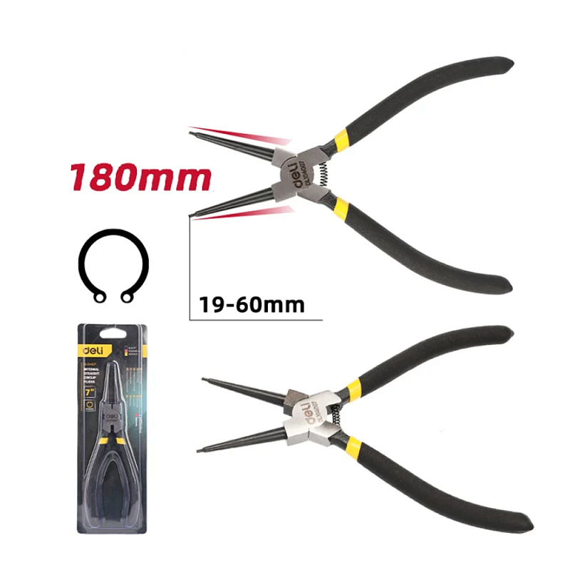 Съемник стопорных колец 180 мм, прямой, на сжим Deli YS EDL104007