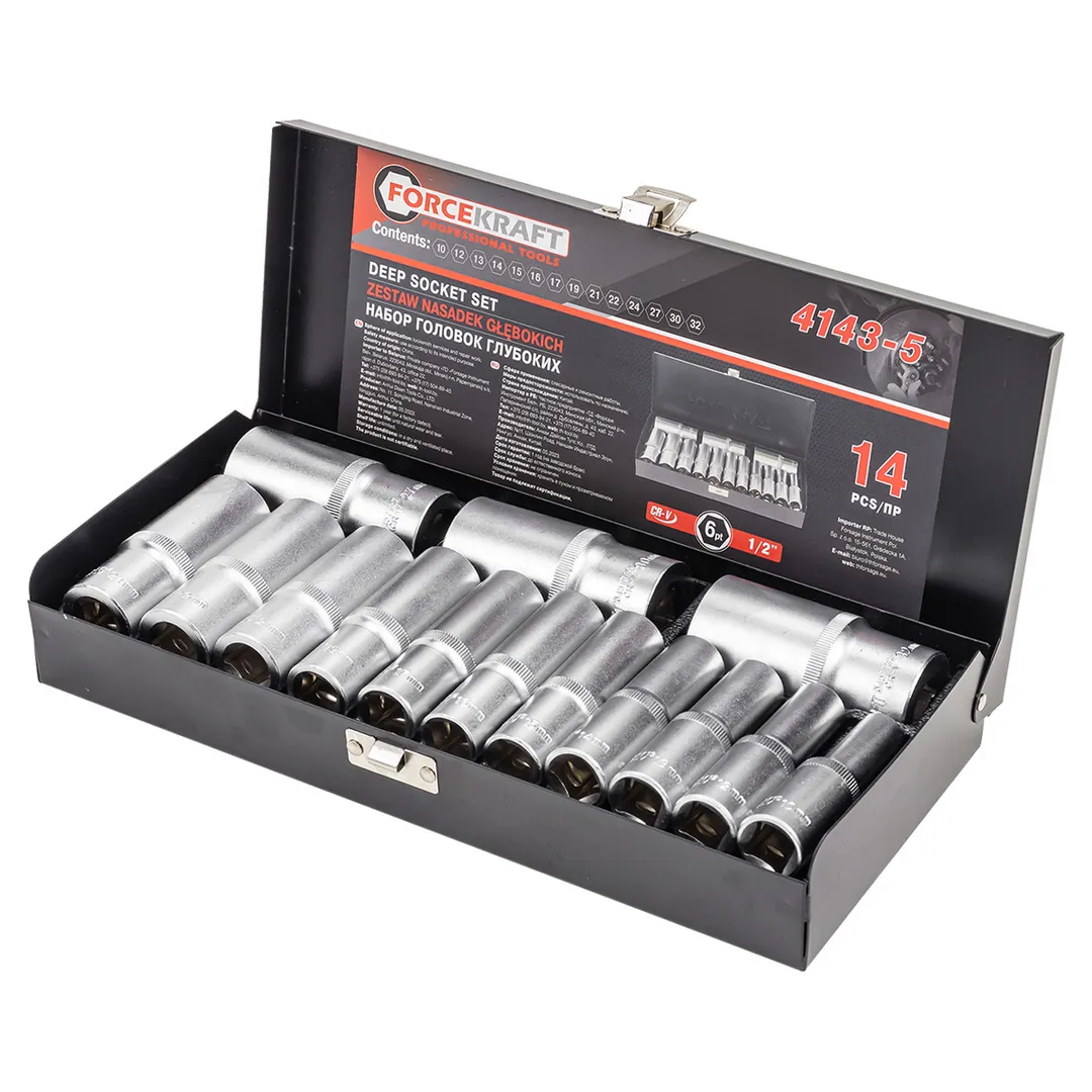 Набор головок глубоких 14 пр. 1/2'' 10-32 мм 6-гр ForceKraft FK-4143-5