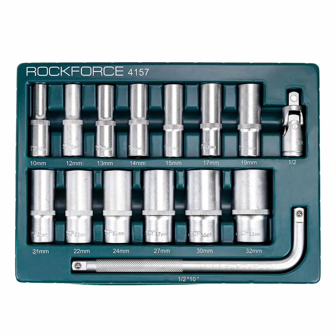 Набор головок глубоких 15 пр. 1/2" 10-32 мм 6-гр в ложементе RockForce RF-4157