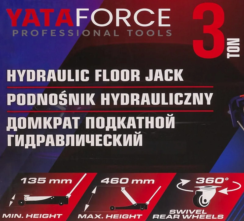 Домкрат подкатной гидравлический 3 т, 135-460 мм YATAFORCE YF-T830025