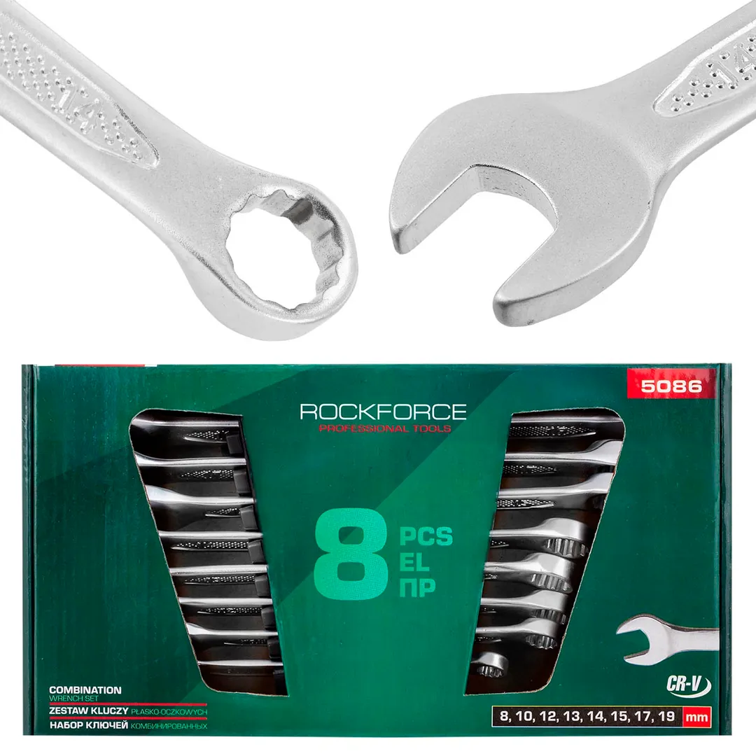 Набор ключей комбинированных 8 пр., 8, 10, 12-15, 17, 19 мм RockForce RF-5086