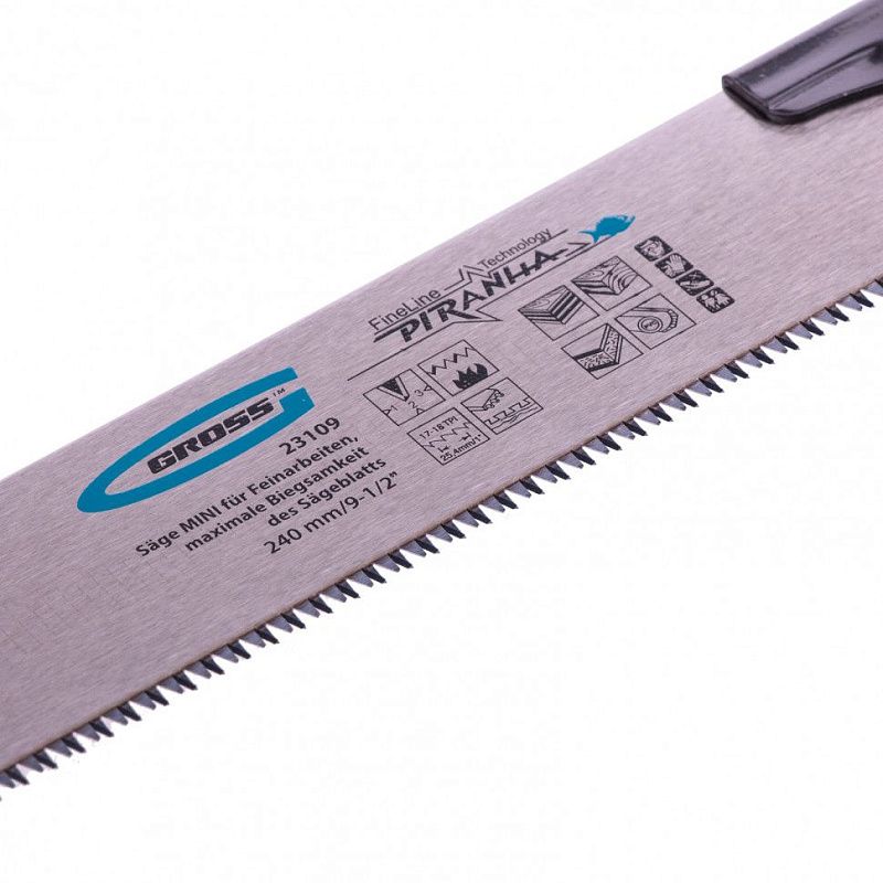 Пила МИНИ для тонких работ Piranha, 240 мм, 17-18 TPI, каленый зуб 3D, сменное полотно Gross 23109