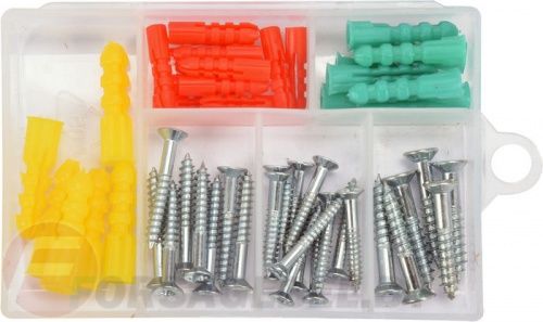 Набор шурупов с набором пластмассовых дюбелей 52 шт. Yato YT-36505