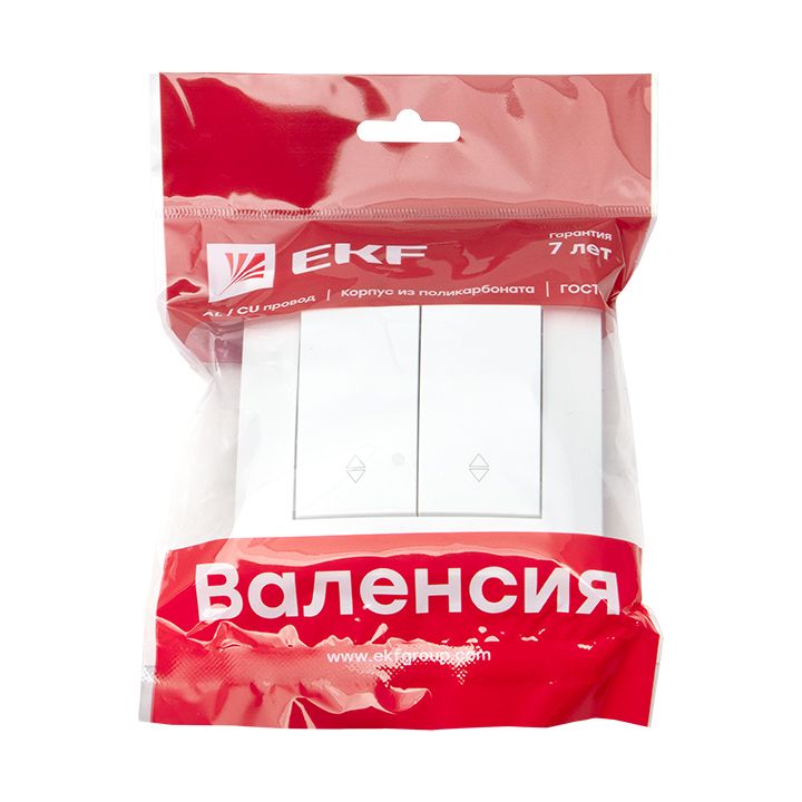 Валенсия выключатель 2-кл, 10А белый проходной EKF PROxima EWV10-027-10
