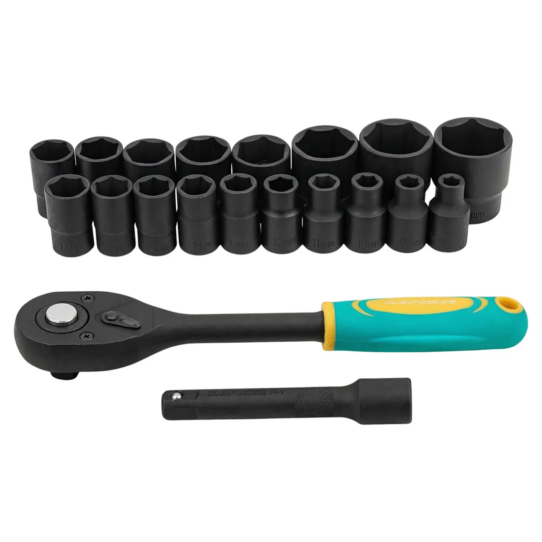 Набор ударных головок 8-32 мм 1/2'', с трещоткой 20 пр ILOforce IF-019-5K