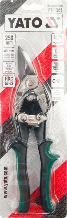 Ножницы по металлу правые 40х250 мм CrMo, HRC60-62 Yato YT-1961