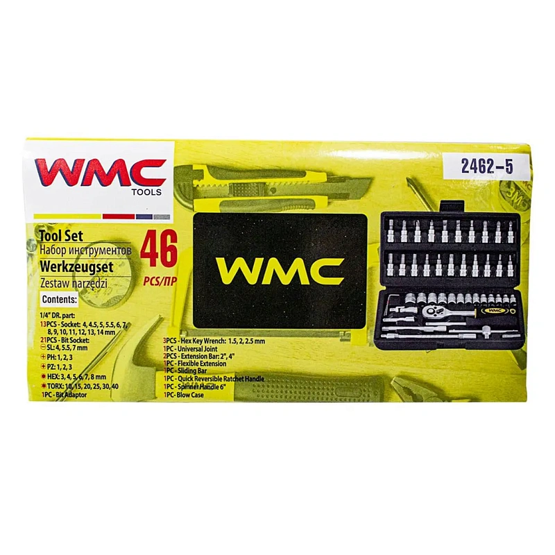 Набор инструментов 46 пр. 1/4", 6-гр., 4-14 мм WMC TOOLS WMC-2462-5(New)
