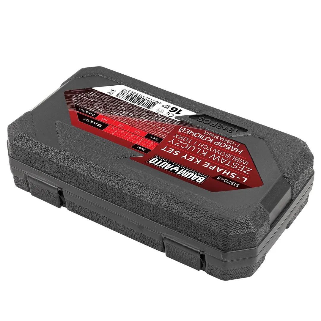 Набор Г-образных ключей HEX (6-гр) 2-19 мм, TORX T25, T30, T40 13+3 пр BaumAuto BM-5137D+3