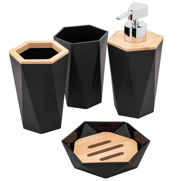 Набор для ванной комнаты 4 пр., мыльница, дозатор для мыла, подставка для зубных щеток, подставка для косметических аксессуаров La and Te beaute LT-BSP-2BK