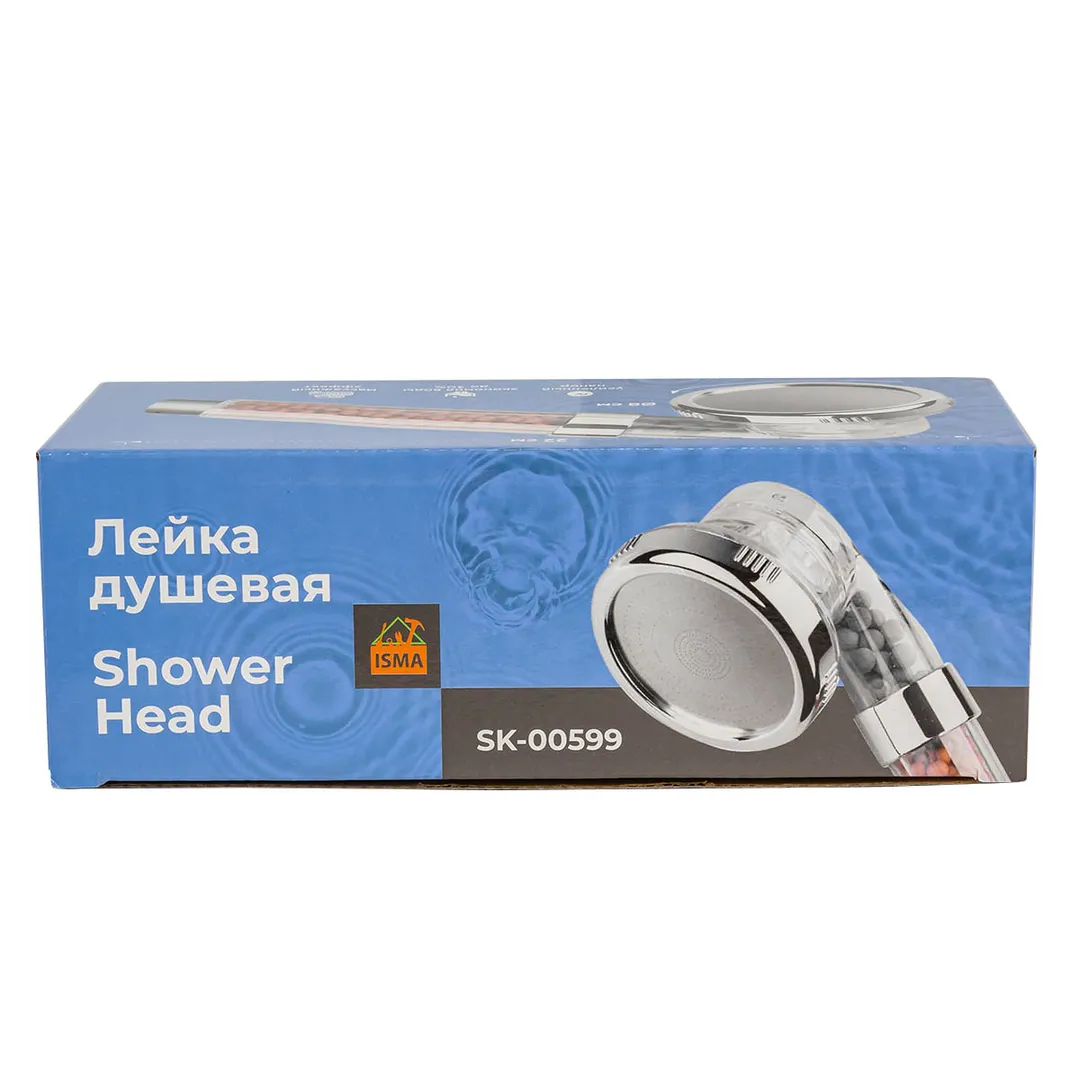 Лейка душевая, поликарбонат/нерж.сталь, L-22см, ø-8см, фильтрация-ионная, 0-80°С, 3 режима:дождь/SPA/комплексный, экон. воды до 30% ISMA ISMA-SK-00599