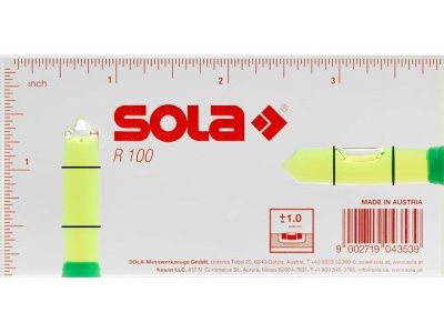 Уровень 100 мм 2 глазка акриловый R100 SOLA 01622142