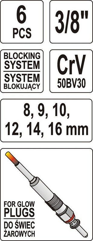 Набор ключей для свеч 8х16 мм 3/8'' 6 пр. Yato YT-0534